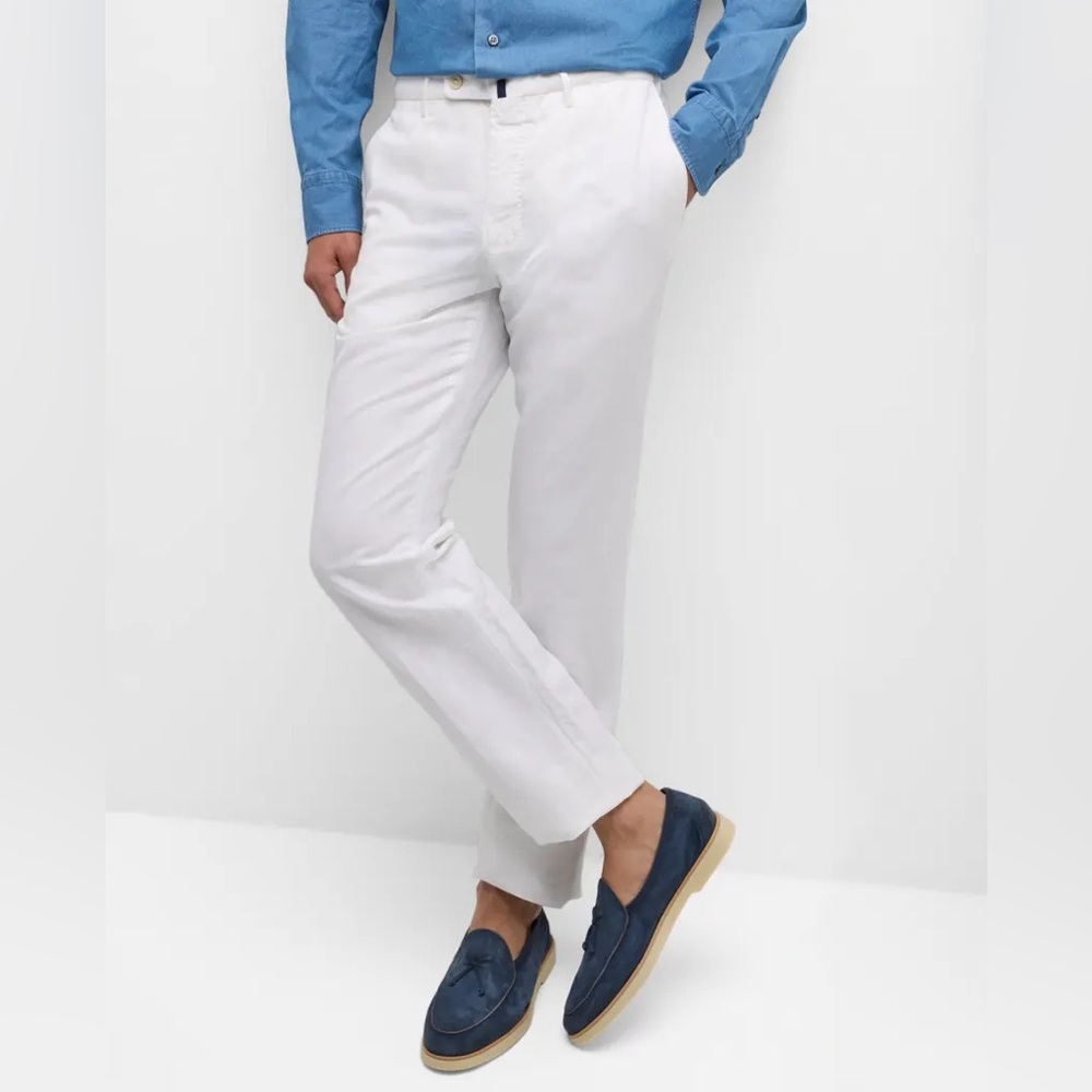 Incotex Chinolino Trousers, Linen and Cotton, White, Men’s Size 38 X 32